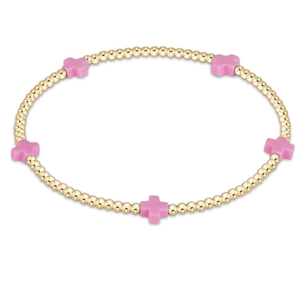 egirl Signature Cross Gold Pattern 3mm Bead Bracelet - Bright Pink