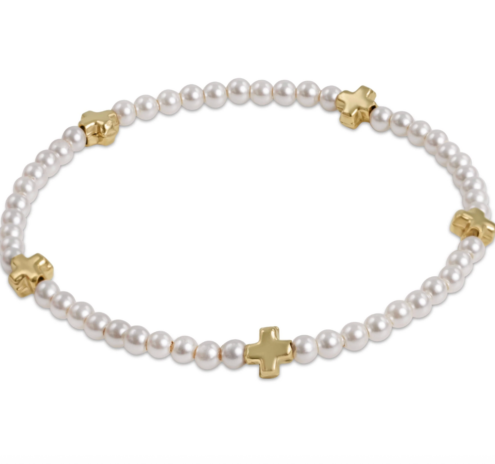 Signature Cross Small 3mm Pearl Bracelet - Gold