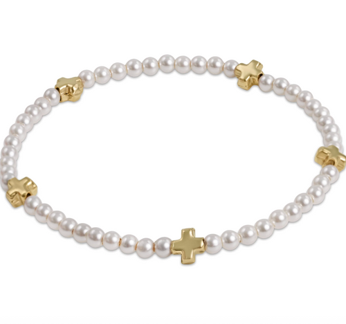 Signature Cross Small 3mm Pearl Bracelet - Gold