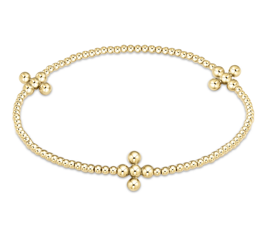 Beaded 3mm Gold Signature Cross 2mm Gold Bracelet