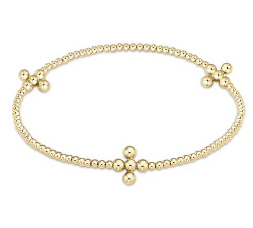 Beaded 3mm Gold Signature Cross 2mm Gold Bracelet