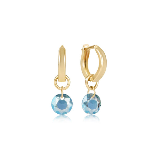 Huggie Gold 0.5" Hoop - Reflection Small Charm - Aquamarine
