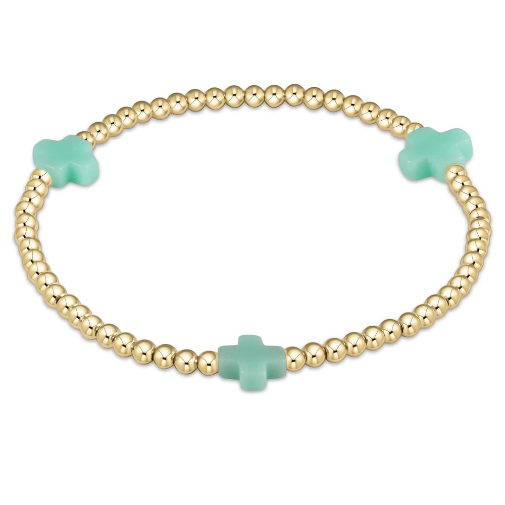 egirl Signature Cross Gold Pattern 3mm Bead Bracelet - Mint