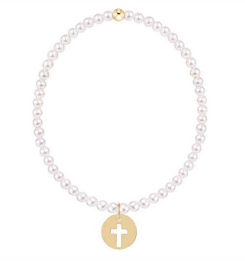 Classic Pearl 3mm Bracelet- Blessed Gold Disc
