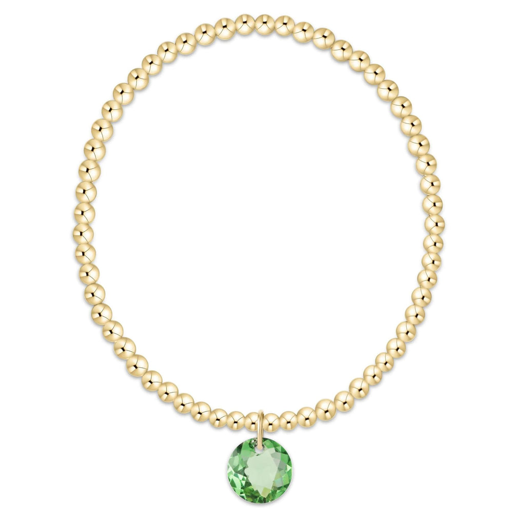 Classic Gold 3mm Bracelet - Reflection Charm - Peridot