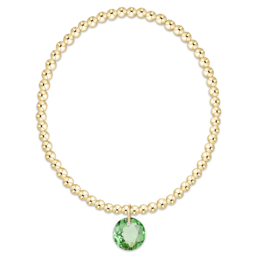 Classic Gold 3mm Bracelet - Reflection Charm - Peridot
