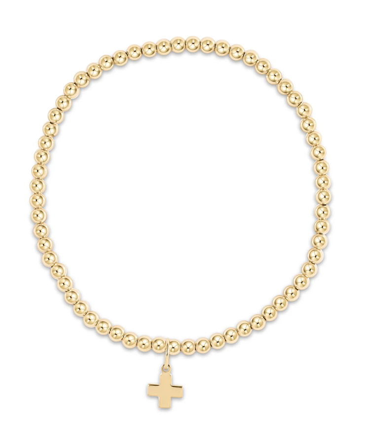 Classic Gold 3Mm Bead Bracelet - Signature Cross Gold Charm