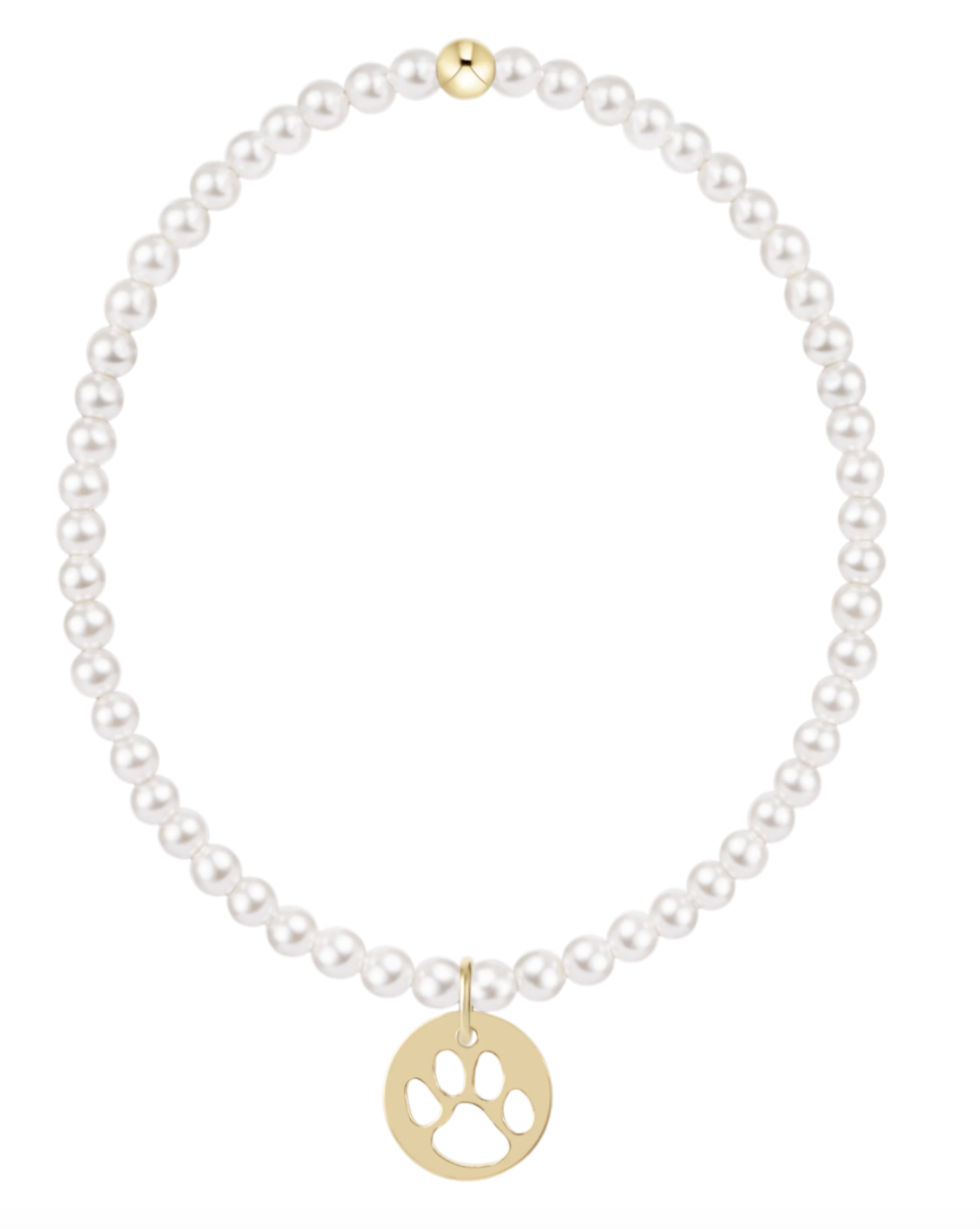 Classic Pearl 3mm Bracelet - Paw Print Gold Disc