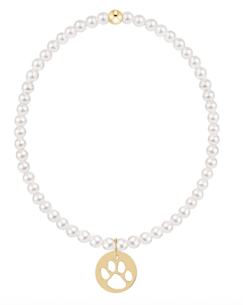 Classic Pearl 3mm Bracelet - Paw Print Gold Disc