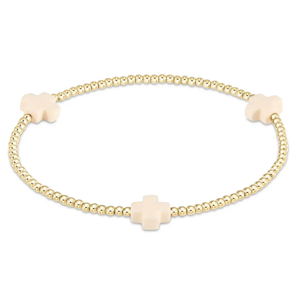 Extends - Signature Cross Gold Pattern 3mm Bead Bracelet - Off-white