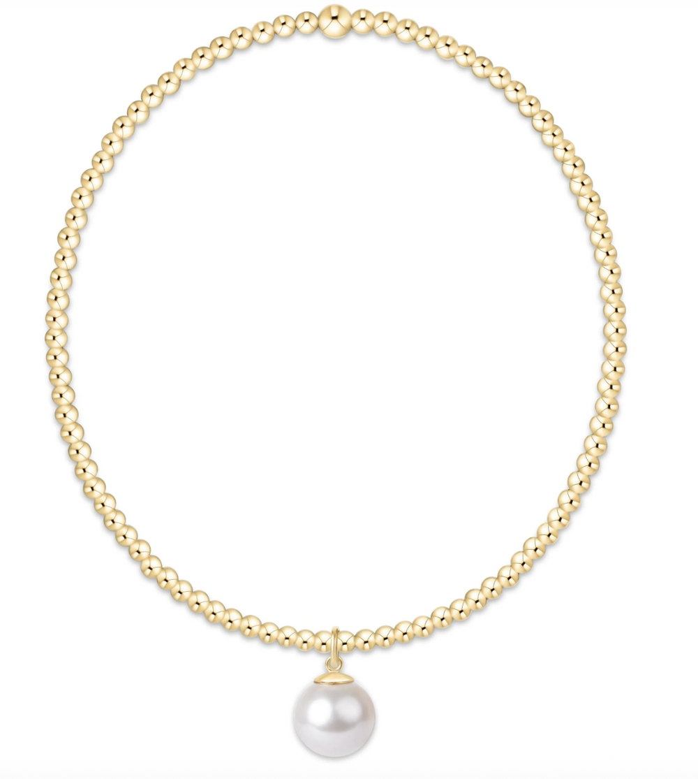 Classic Gold 2mm Bracelet - Classic Pearl 8mm Charm