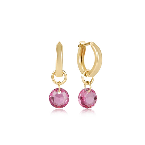Huggie Gold 0.5" Hoop - Reflection Small Charm - Tourmaline