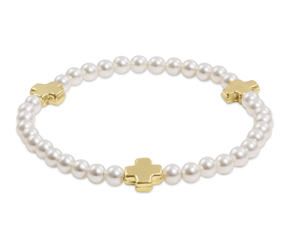 Signature Cross 4mm Pearl Bracelet - Gold