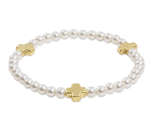 Signature Cross 4mm Pearl Bracelet - Gold