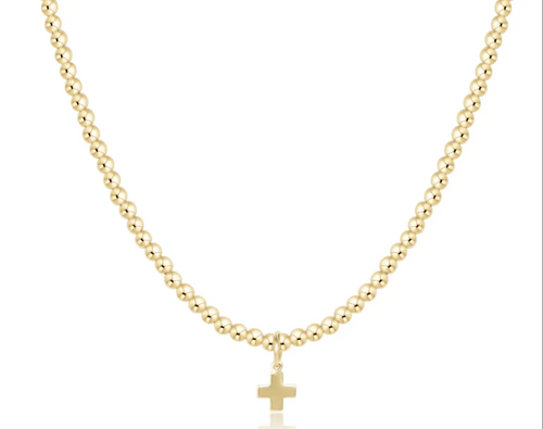 15" Choker Classic Gold 2mm Bead - Classic Beaded Signature Cross Small Gold Charm