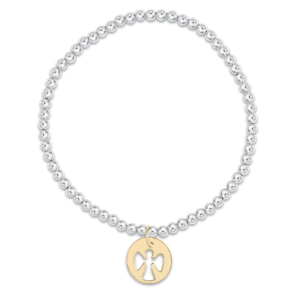 CLASSIC STERLING MIXED METAL 3MM BEAD BRACELET - GUARDIAN ANGEL GOLD DISC