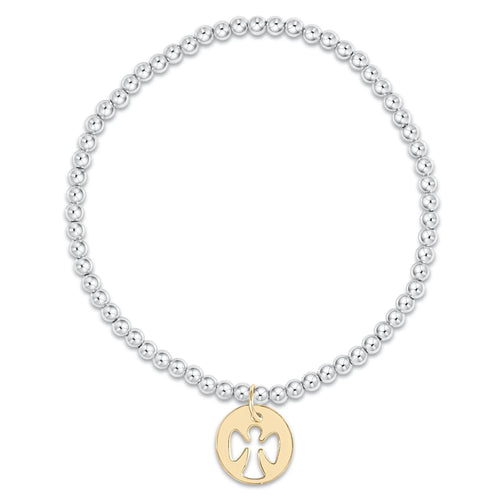 CLASSIC STERLING MIXED METAL 3MM BEAD BRACELET - GUARDIAN ANGEL GOLD DISC