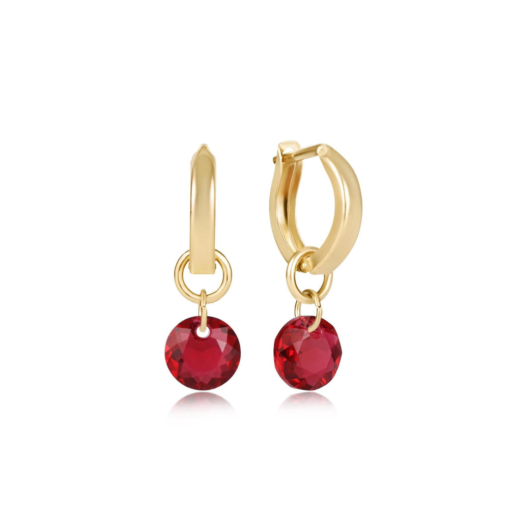Huggie Gold 0.5" Hoop - Reflection Small Charm - Ruby