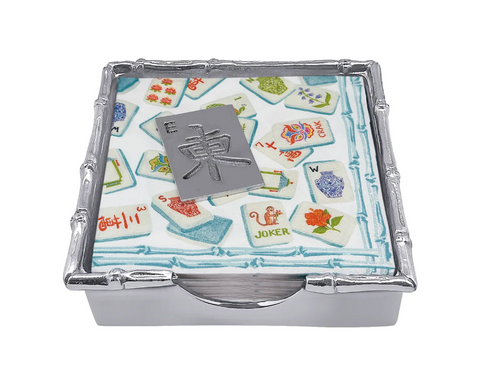 Mahjong Tile Bamboo Napkin Box Set