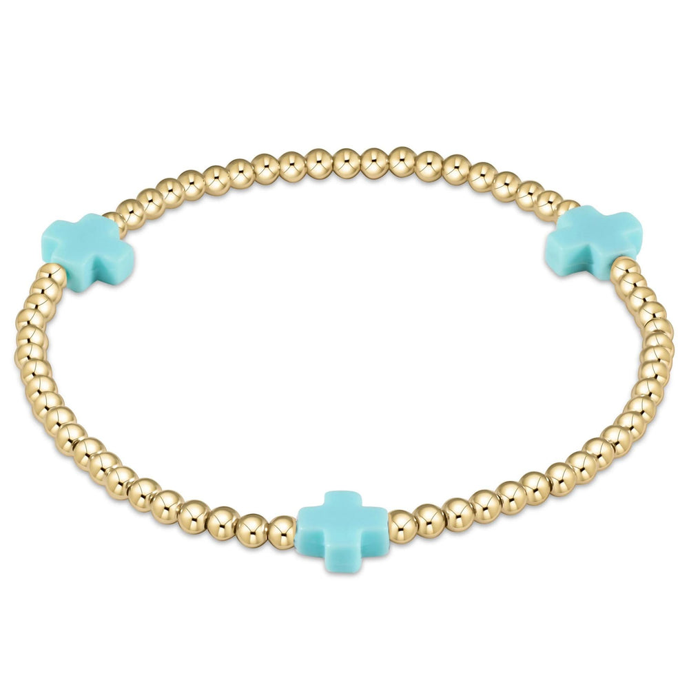 Extends - Signature Cross Gold Pattern 3mm Bead Bracelet - Turquoise