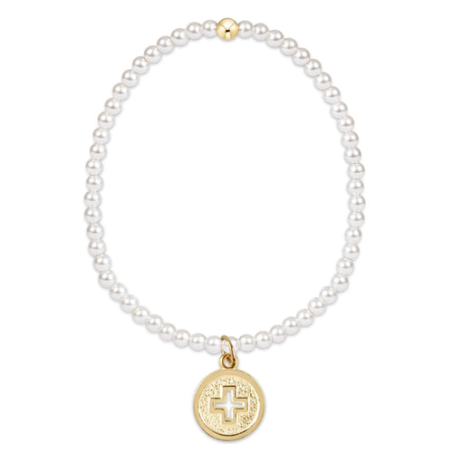 Classic Pearl 3mm Bracelet - Signature Cross Gold Disc