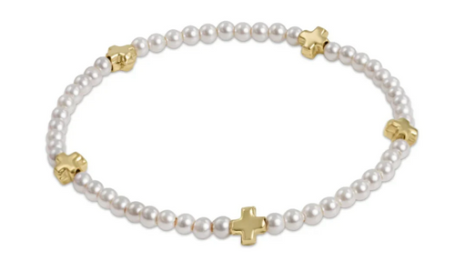 Classic Pearl 3mm Bead Bracelet - Signature Cross
