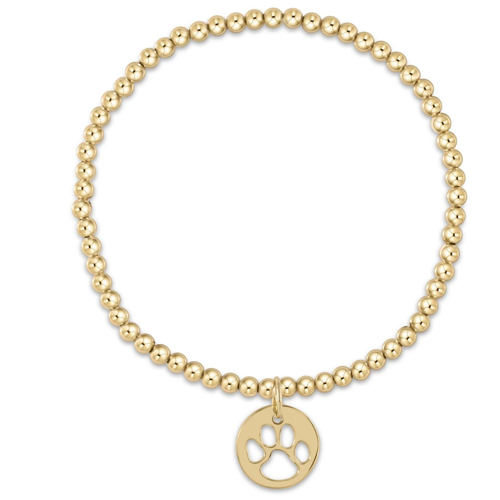 Extends - Classic Gold 3mm Bead Bracelet - Paw Print Gold Disc