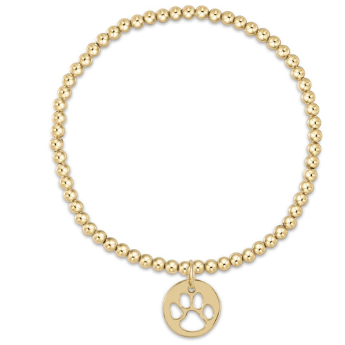 Extends - Classic Gold 3mm Bead Bracelet - Paw Print Gold Disc