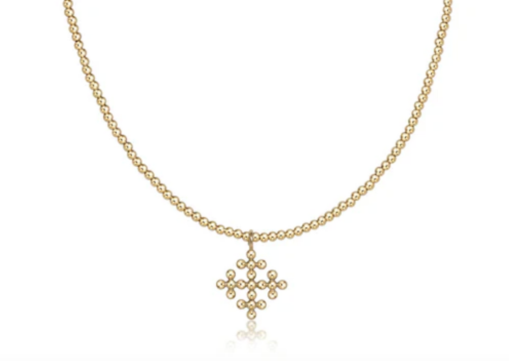 15" Choker Classic Gold 2mm Bead - Classic Beaded Signature Cross Encompass Gold Charm