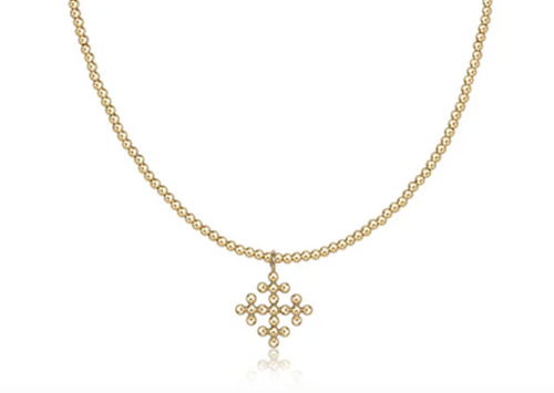 15" Choker Classic Gold 2mm Bead - Classic Beaded Signature Cross Encompass Gold Charm