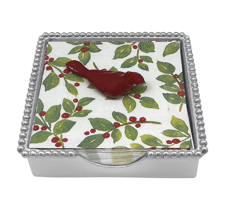 Red Cardinal Beaded Napkin Box Set