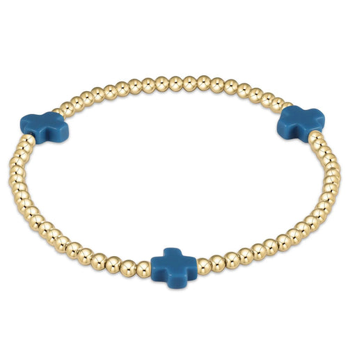 Signature Cross 3mm Gold Bracelet - Cobalt