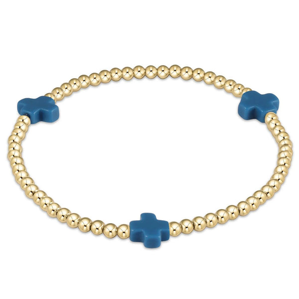 Signature Cross Gold Pattern 3Mm Bead Bracelet - Cobalt