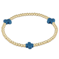 Signature Cross Gold Pattern 3Mm Bead Bracelet - Cobalt