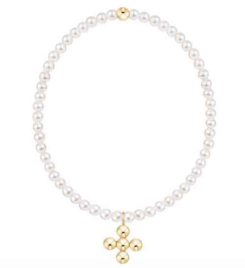 Classic Pearl 3mm Bracelet- Signature Cross 4mm Beaded Gold Charm