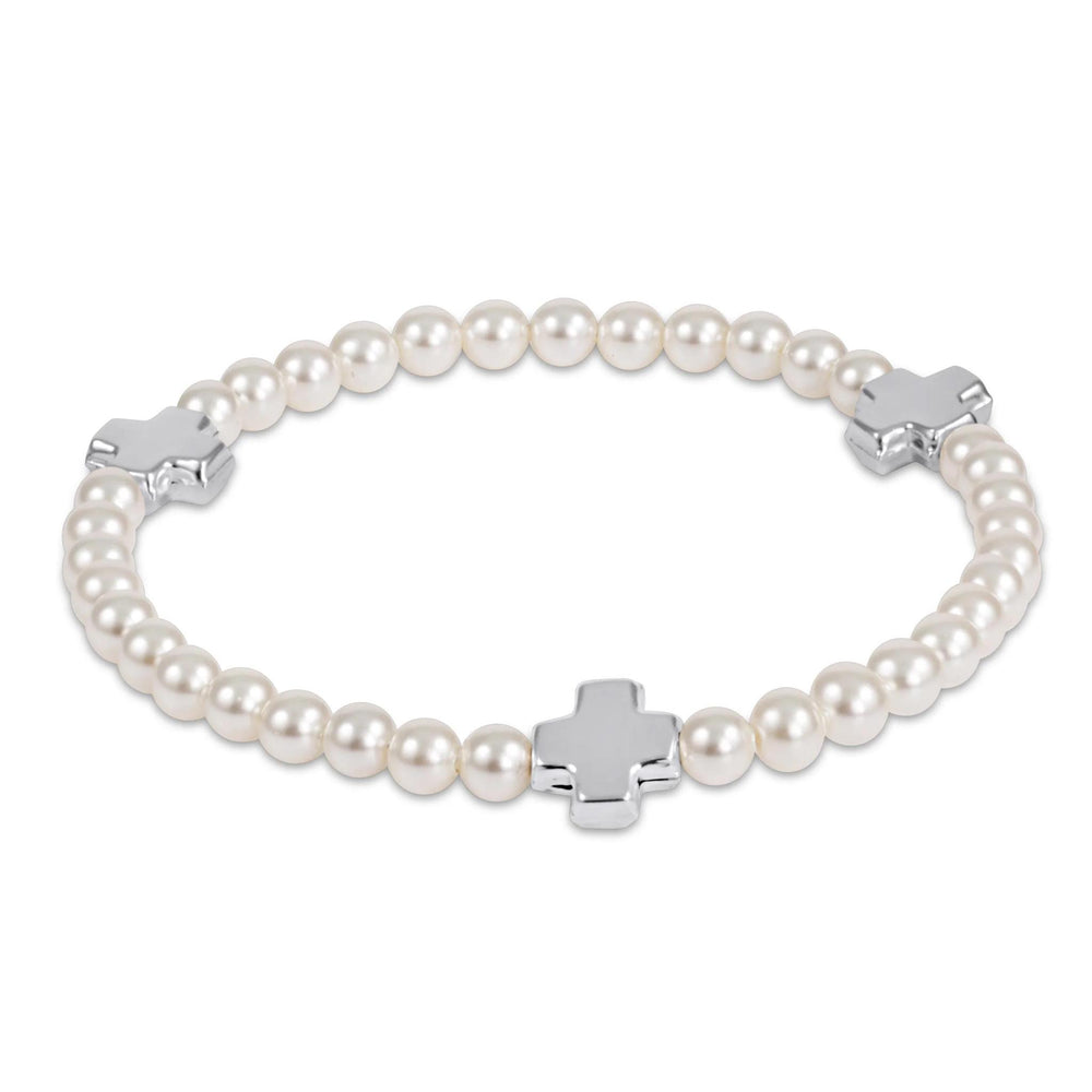 SIGNATURE CROSS PEARL PATTERN 4MM BEAD BRACELET STERLING