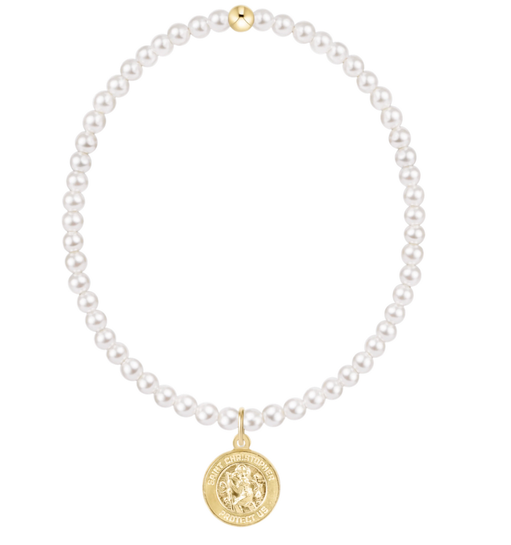 Classic Pearl 3mm Bracelet- Protection Gold Disc