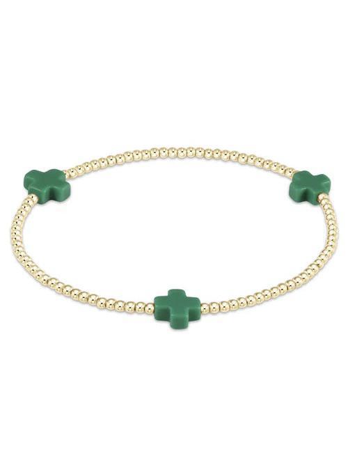 Signature Cross 2mm Gold Bracelet - Emerald