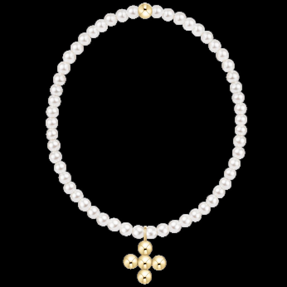 Classic Pearl 3mm Bracelet- Signature Cross 4mm Beaded Gold Charm