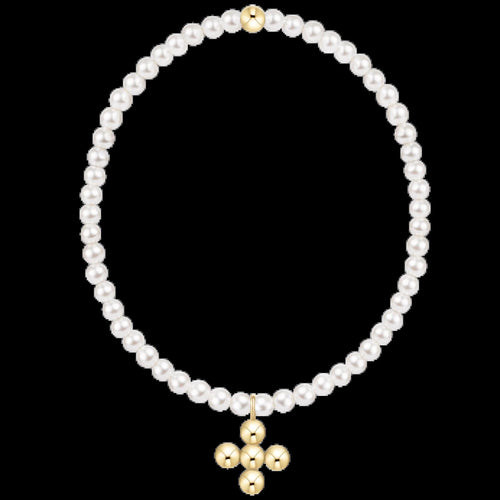Classic Pearl 3mm Bracelet- Signature Cross 4mm Beaded Gold Charm