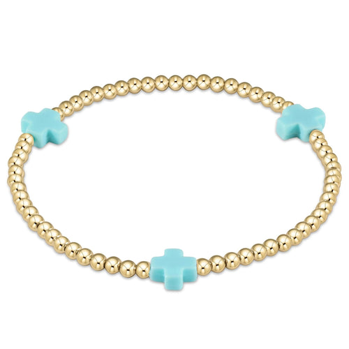 egirl Signature Cross Gold Pattern 3mm Bead Bracelet - Turquoise