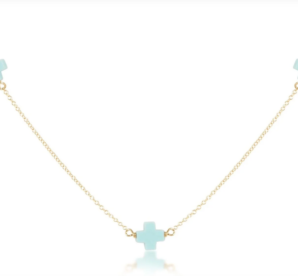 15" Choker Simplicity Chain Gold Signature Cross Turquoise