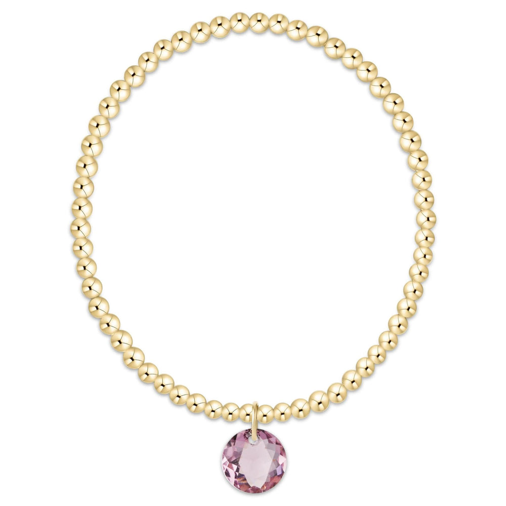 Classic Gold 3mm Bracelet - Reflection Charm - Amethyst