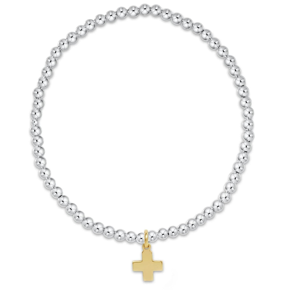 CLASSIC STERLING MIXED METAL 3MM BEAD BRACELET - SIGNATURE CROSS GOLD CHARM