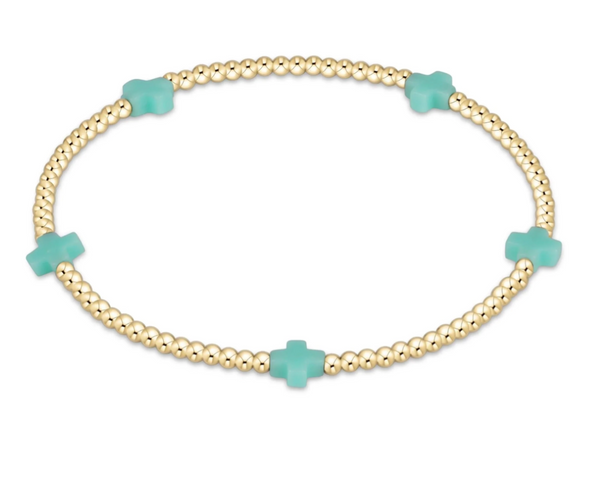 Signature Cross Small Gold Pattern 2mm Bead Bracelet Mint