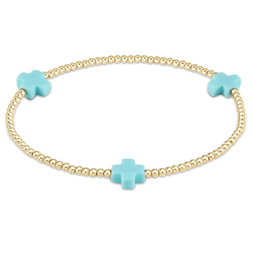 Signature Cross 2mm Gold Bracelet - Turquoise