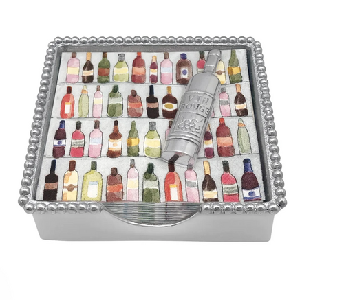 Wine Bottle Beaded Napkin Box Set