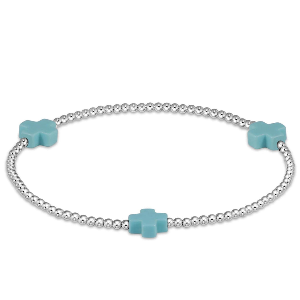 Signature Cross Sterling Pattern 2Mm Bead Bracelet - Turquoise