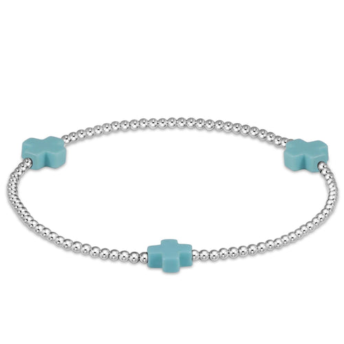 Signature Cross Sterling Pattern 2Mm Bead Bracelet - Turquoise