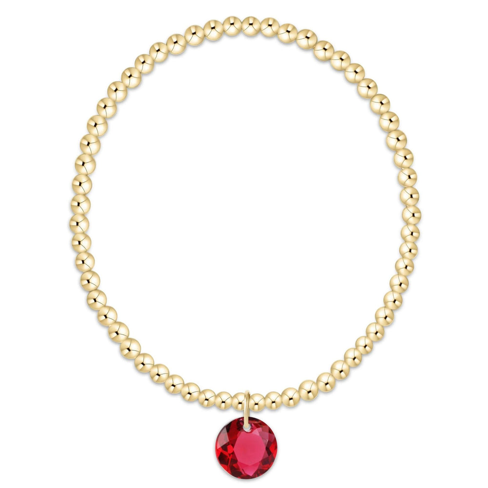Classic Gold 3mm Bracelet - Reflection Charm - Ruby